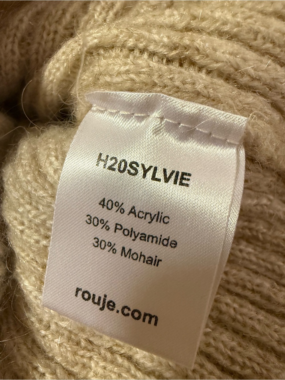 ROUJE Paris Sylvie Knit Jumper Sweater Cream Beige Oatmeal Pointelle Puff Sleeve - Picture 10 of 11